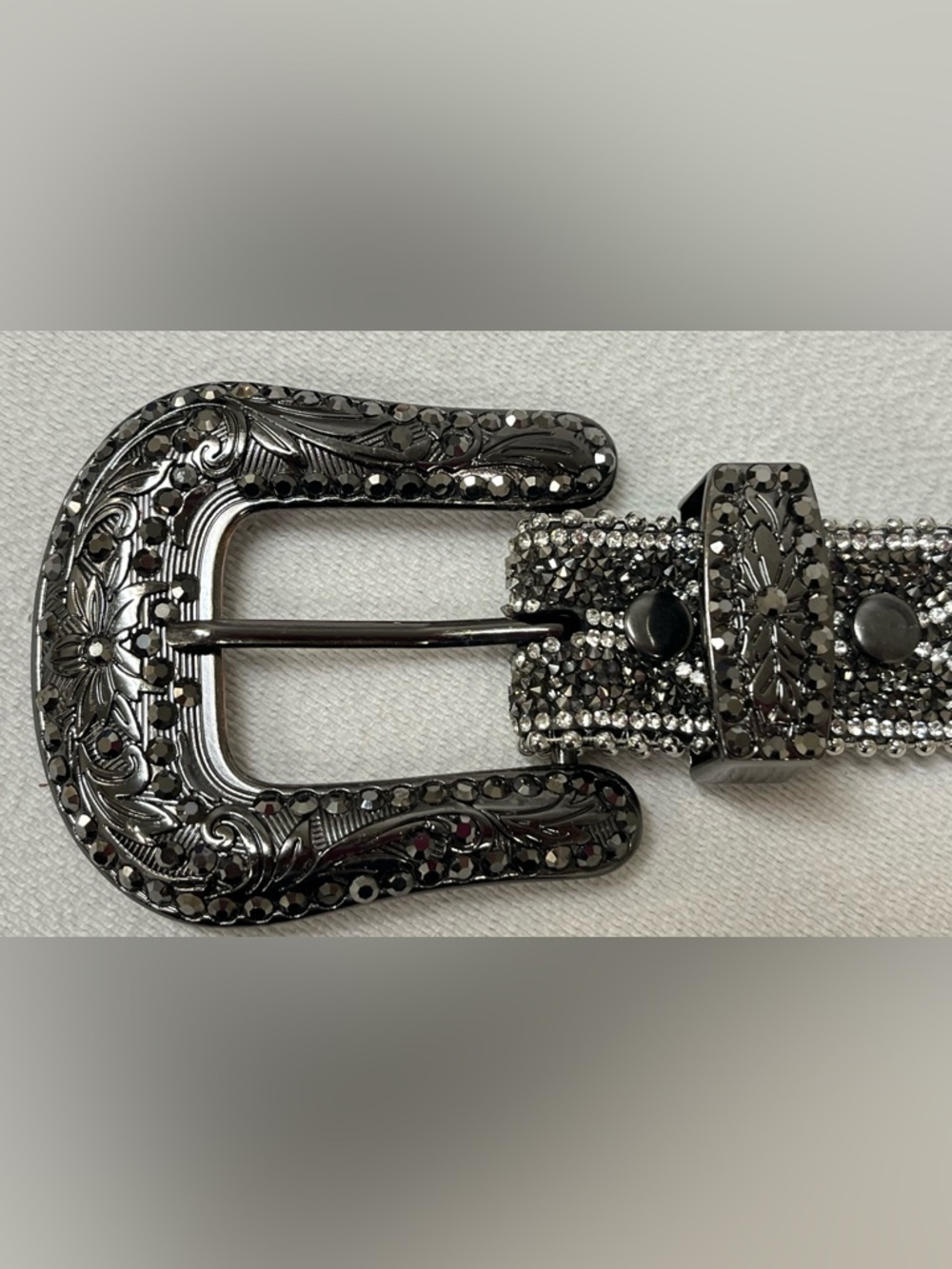 Shyanne Women's Diamond Glam Rhinestone Belt Black/Silver M/L - Picture 4 of 8